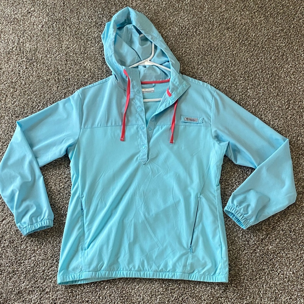 Columbia Aqua Pullover Windbreaker with Coral Drawcords K - Picture 2 of 3